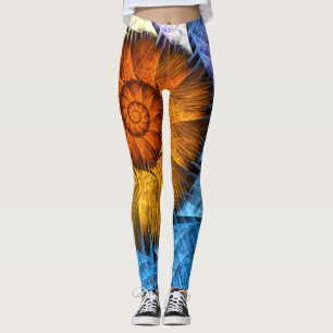 Floral Orange Yellow Blue Abstract Art Leggings