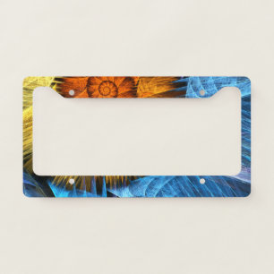 Floral Orange Yellow Blue Abstract Art License Plate Frame