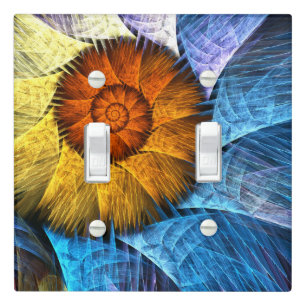 Floral Orange Yellow Blue Abstract Art Light Switch Cover