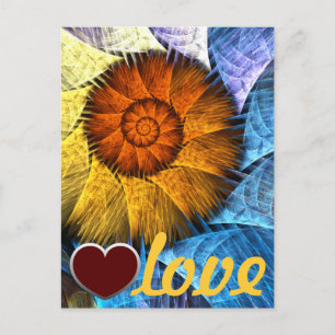 Floral Orange Yellow Blue Abstract Art Love Postcard