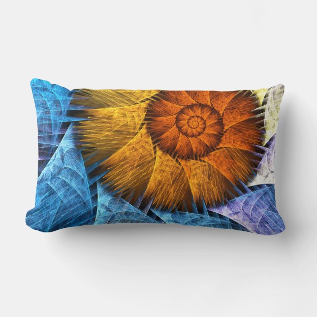 Floral Orange Yellow Blue Abstract Art Lumbar Pillow (Front)