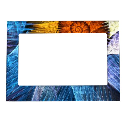 Floral Orange Yellow Blue Abstract Art Magnetic Frame