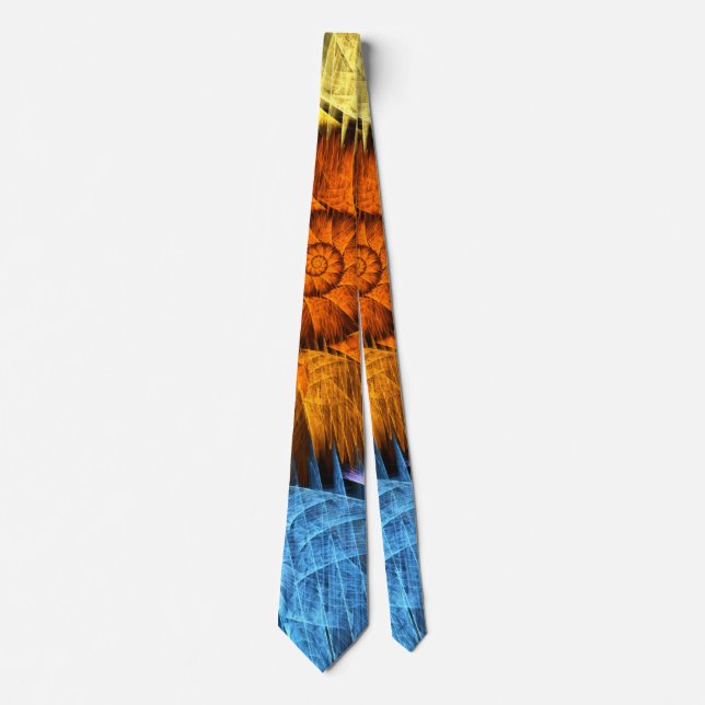 Floral Orange Yellow Blue Abstract Art Neck Tie (Front)