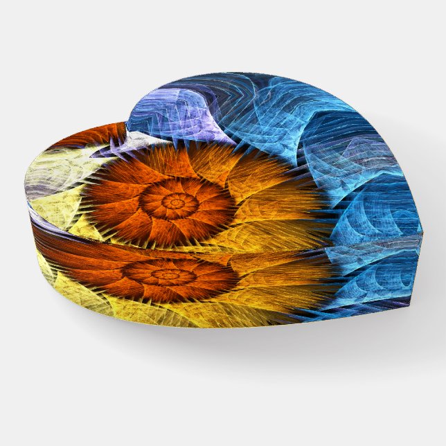 Floral Orange Yellow Blue Abstract Art Paperweight (Angled)