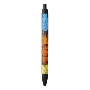 Floral Orange Yellow Blue Abstract Art Pen