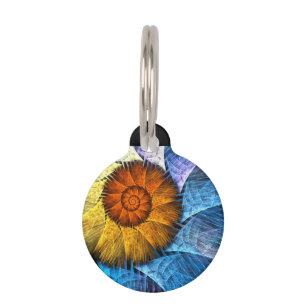 Floral Orange Yellow Blue Abstract Art Pet ID Tag