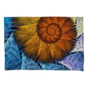Floral Orange Yellow Blue Abstract Art Pillow Case