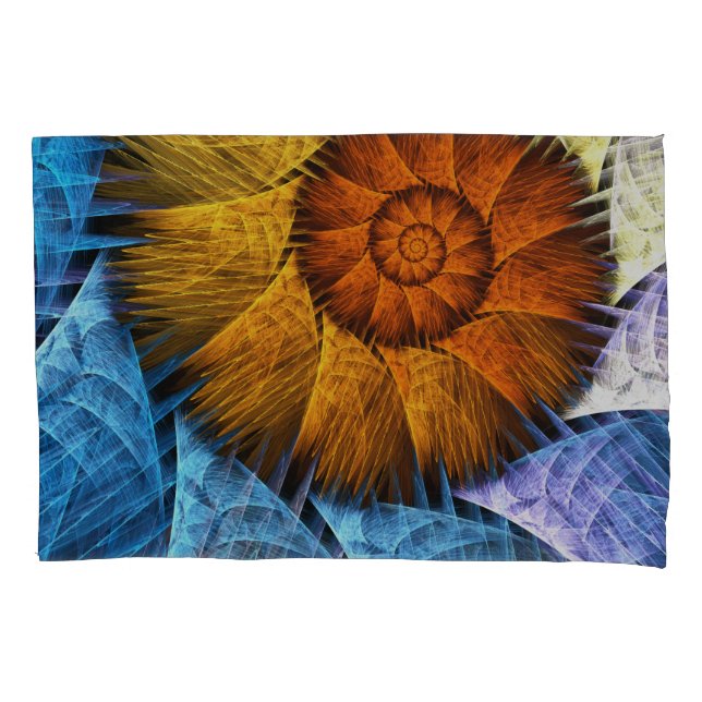 Floral Orange Yellow Blue Abstract Art Pillow Case (Front)