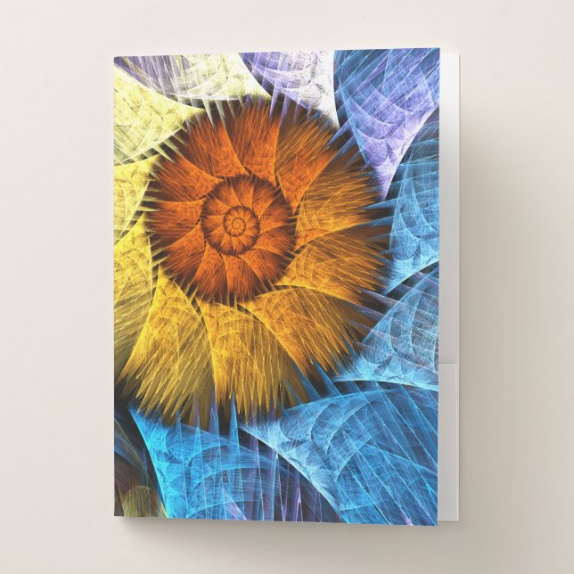Floral Orange Yellow Blue Abstract Art Pocket Folder (Front)