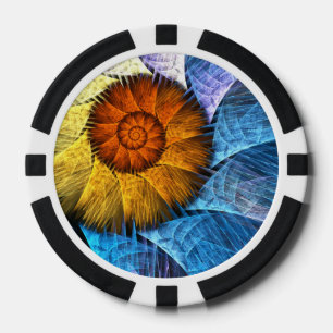 Floral Orange Yellow Blue Abstract Art Poker Chips