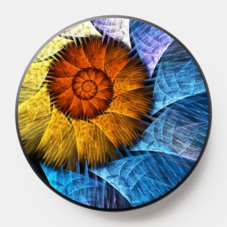 Floral Orange Yellow Blue Abstract Art