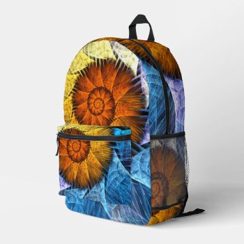 Floral Orange Yellow Blue Abstract Art Printed Backpack by OniArts at Zazzle