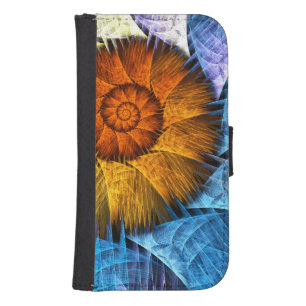 Floral Orange Yellow Blue Abstract Art Galaxy S4 Wallet Case
