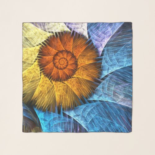 Floral Orange Yellow Blue Abstract Art Scarf