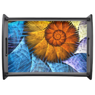 Floral Orange Yellow Blue Abstract Art Serving Tray