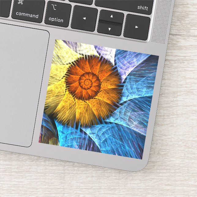 Floral Orange Yellow Blue Abstract Art Sticker (Detail)