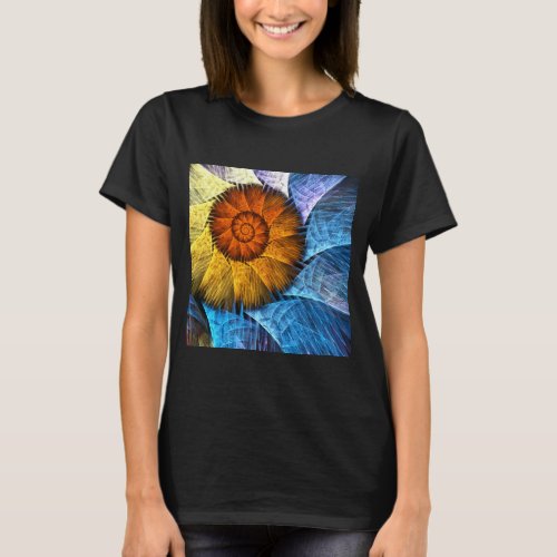 Floral Orange Yellow Blue Abstract Art T_Shirt