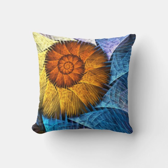 Floral Orange Yellow Blue Abstract Art Throw Pillow (Front)
