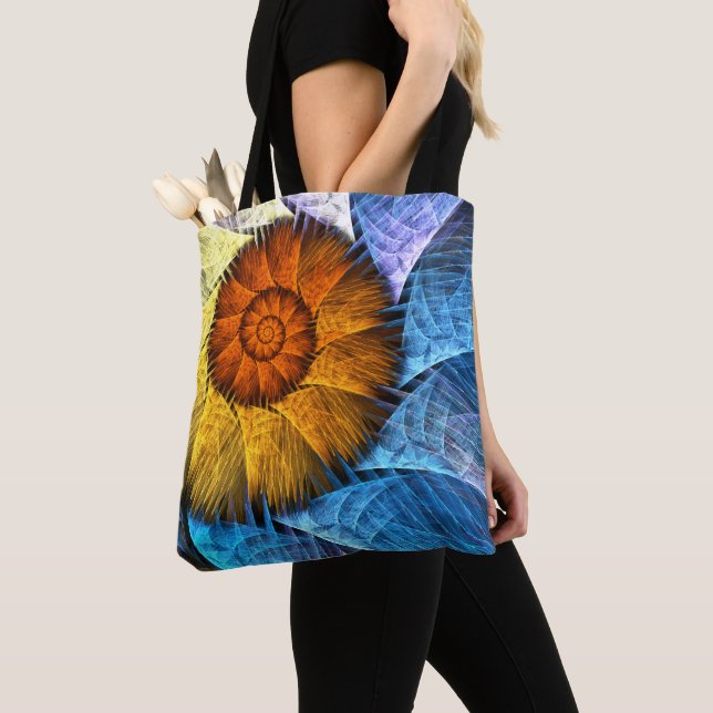 Floral Orange Yellow Blue Abstract Art Tote Bag (Close Up)
