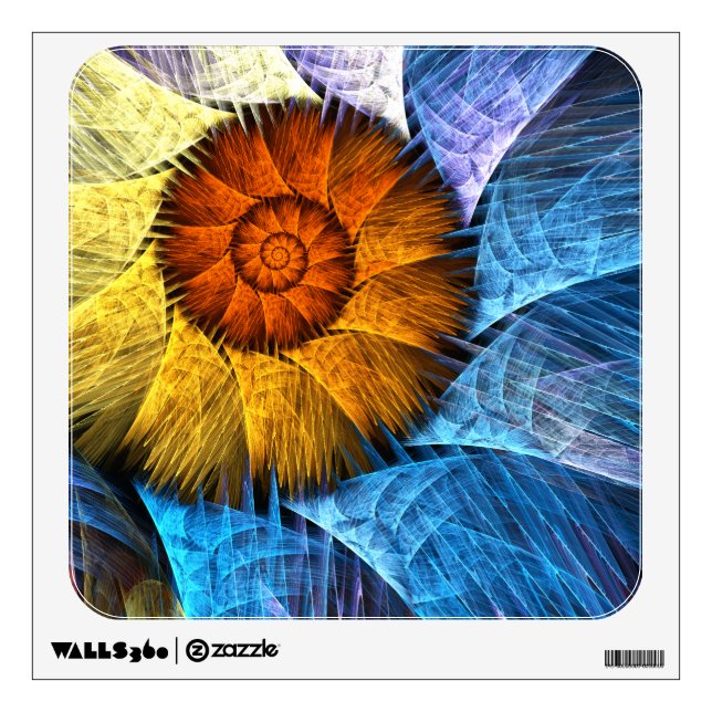 Floral Orange Yellow Blue Abstract Art Wall Decal (Front)