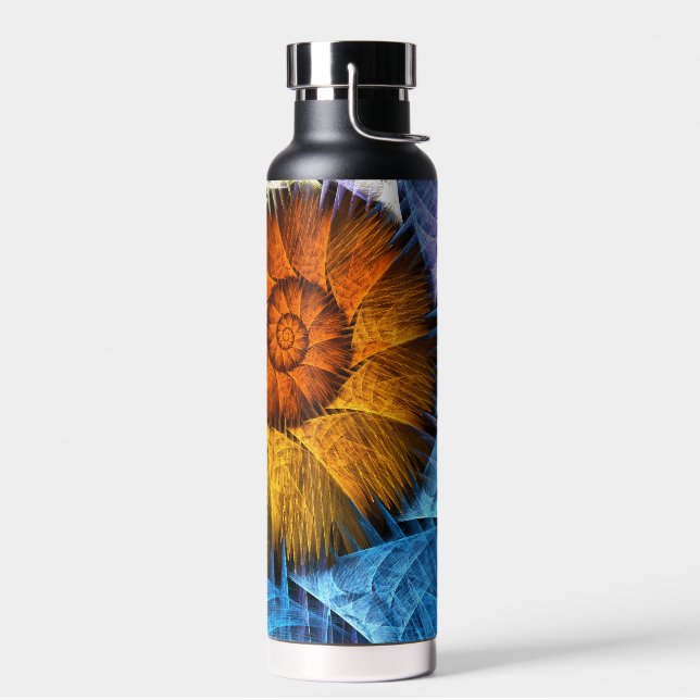 Floral Orange Yellow Blue Abstract Art Water Bottle (Left)