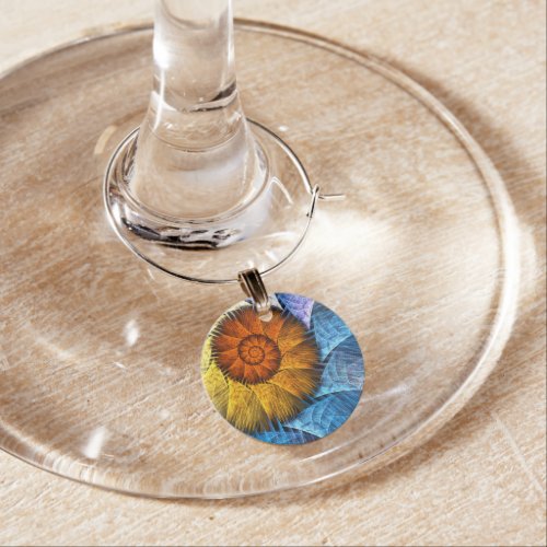Floral Orange Yellow Blue Abstract Art Wine Charm