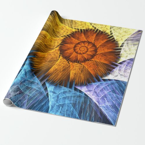 Floral Orange Yellow Blue Abstract Art Wrapping Paper