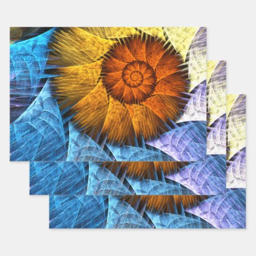 Floral Orange Yellow Blue Abstract Art Wrapping Paper Sheets