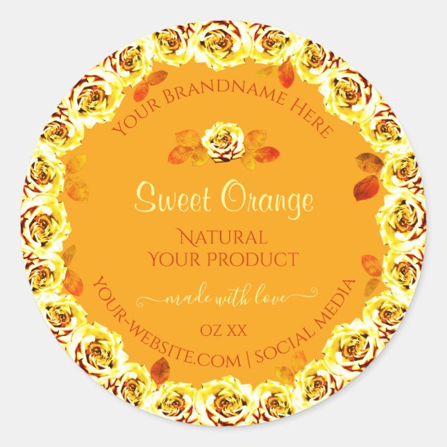 Floral Orange Yellow Product Packaging Label Roses (Front)