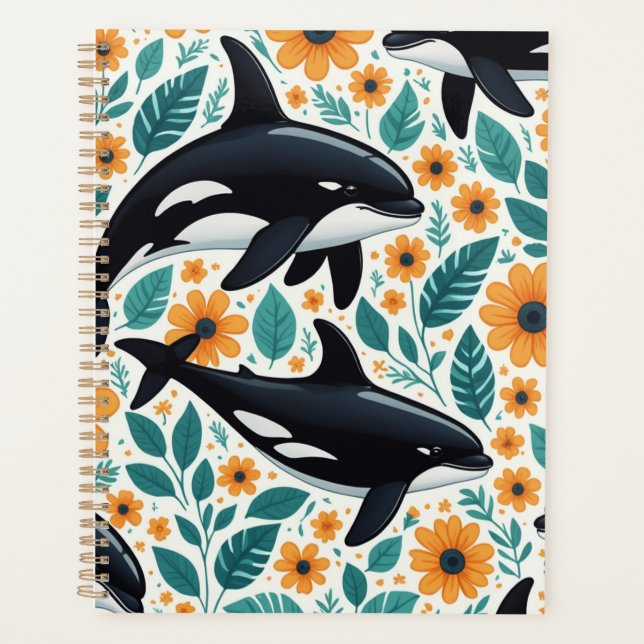 Floral orca Spiral Photo Notebook (Front)