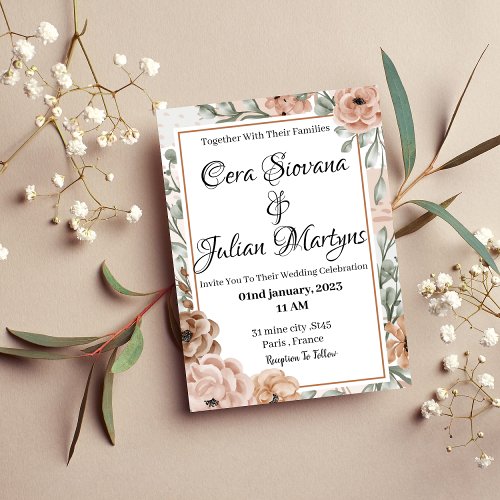 Floral orchid frame wedding invitation