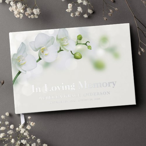 Floral Orchid Funeral Memorial Guest Book