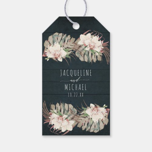 Floral Orchid Navy Blue White Beach Palm Foliage Gift Tags
