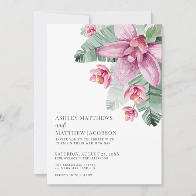 Floral Orchid Tropical Wedding Invitation (Front)