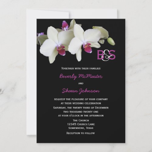 Floral Orchid Wedding Invitation with Monograms