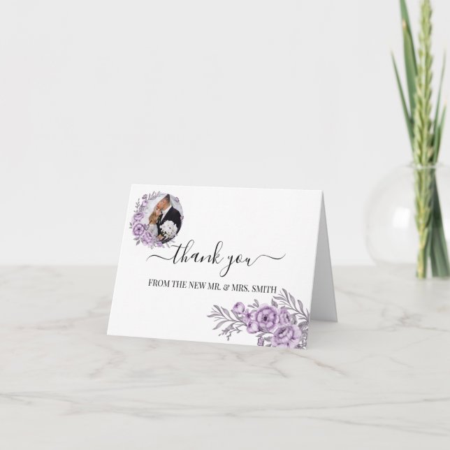 Floral Orchid Wedding Thank You Card (Front)