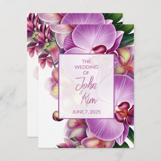 Floral Orchids Wedding Enclosure Card with QR Code (Front/Back)