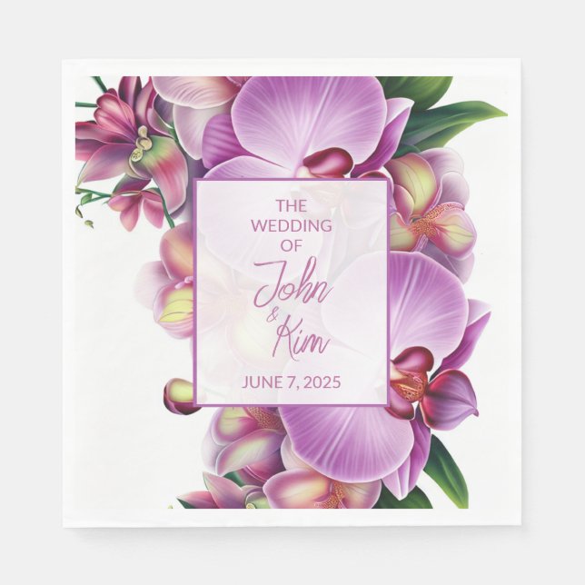 Floral Orchids Wedding Paper Napkin (Front)