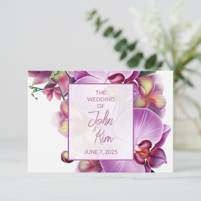 Floral Orchids Wedding RSVP Card (Standing Front)