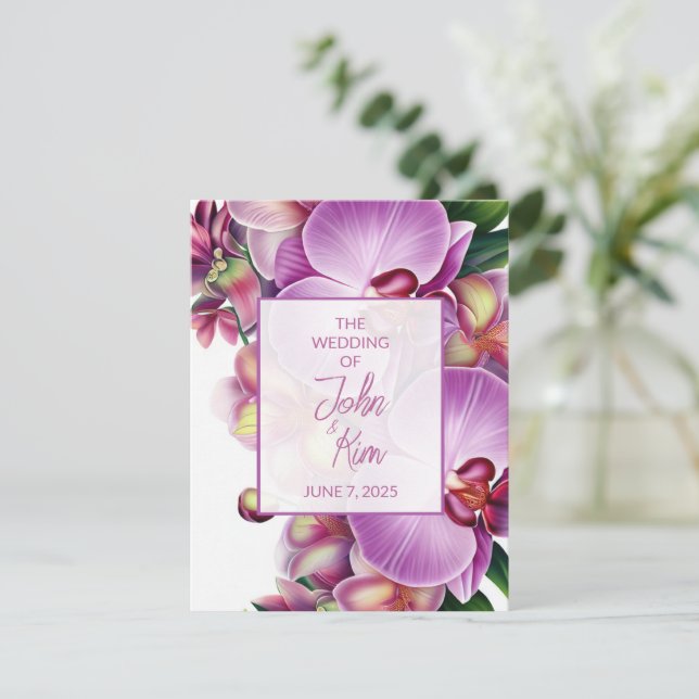 Floral Orchids Wedding RSVP Card (Standing Front)