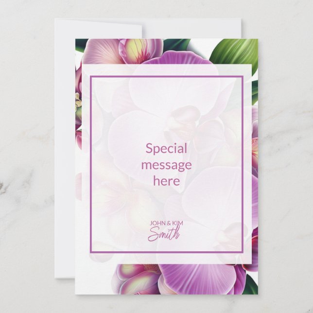 Floral Orchids Wedding Thank You Card (Back)