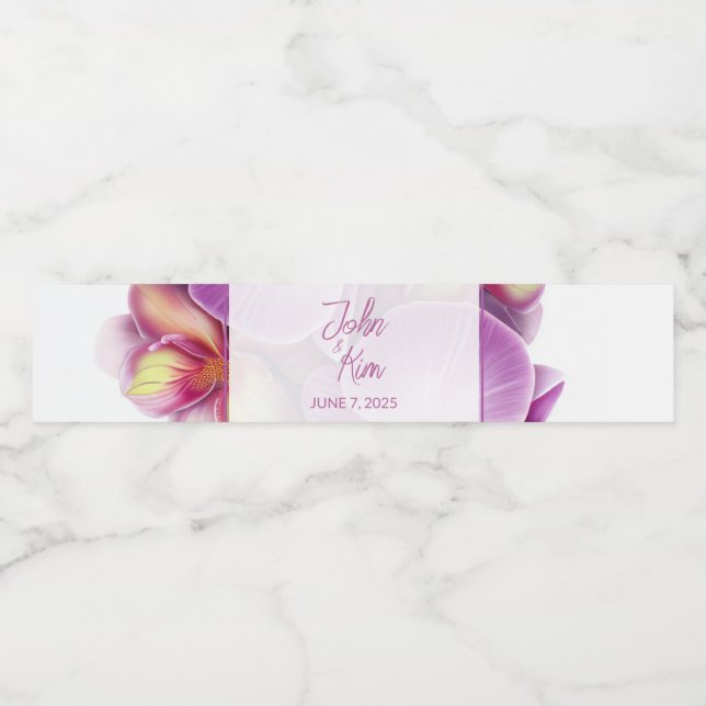 Floral Orchids Wedding  Water Bottle Label (Single Label)
