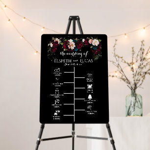 Floral Order of Events Board, Wedding Timeline Foam Board