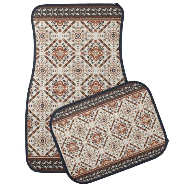 Floral Oriental Ethnic Pattern  Car Floor Mat (Set)