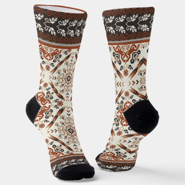 Floral Oriental Ethnic Pattern  Socks (Angled)