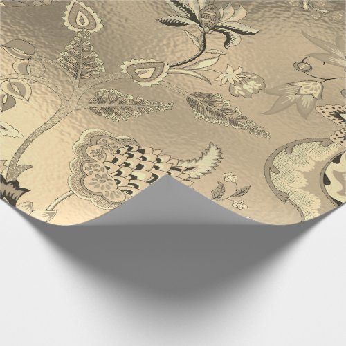 Floral Oriental Garden Gold Sepia Foxier Glass Wrapping Paper