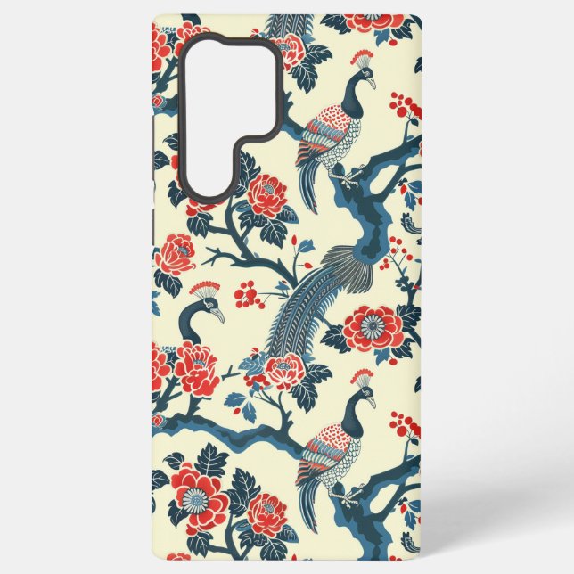Floral Oriental Peacock Japandi style Samsung Galaxy Case (Back)