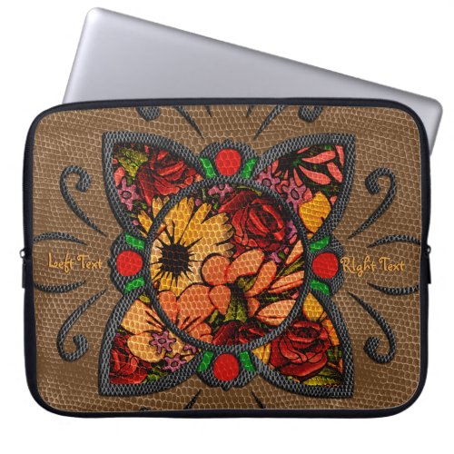 Floral Ornament on Snakeskin Personalized Laptop Sleeve