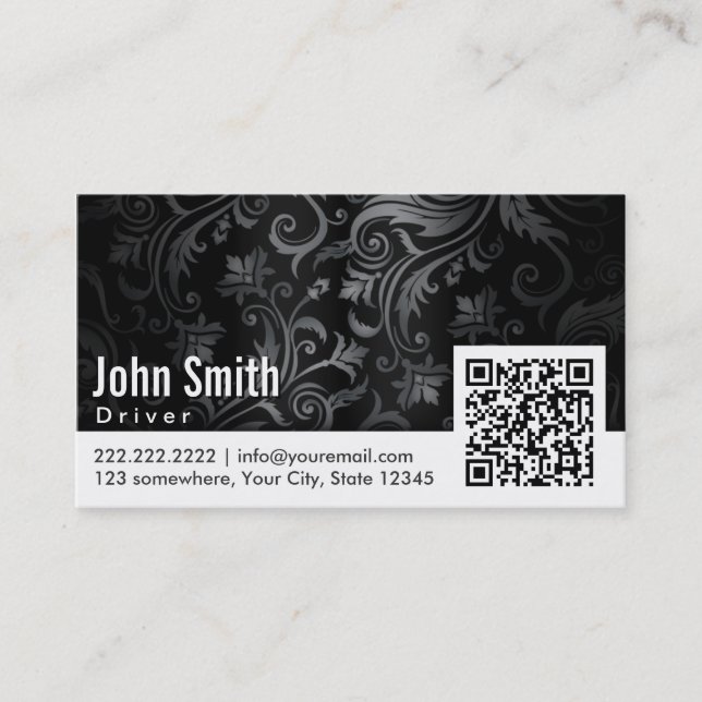 Floral Ornament QR Code Driver Business Card (Front)