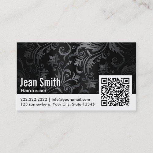 Floral Ornament QR Code Hairdresser Business Card